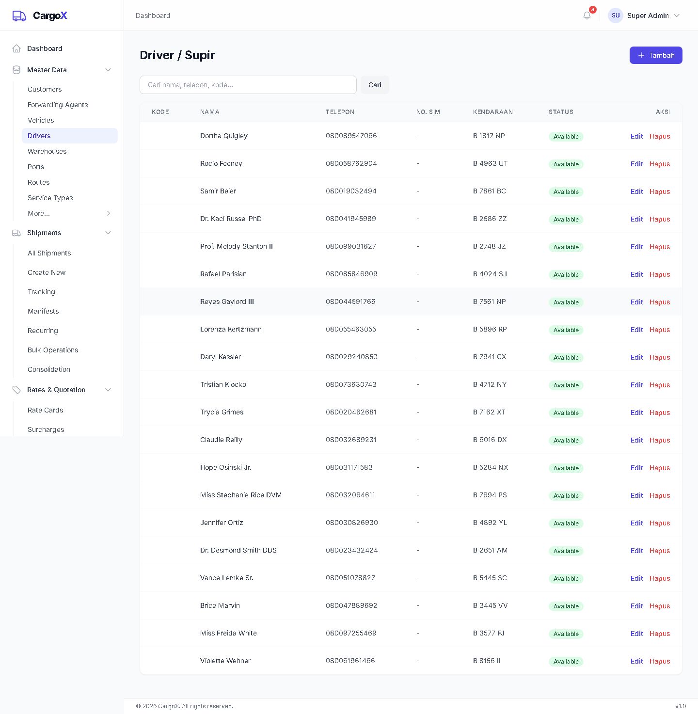 Drivers — Data Supir